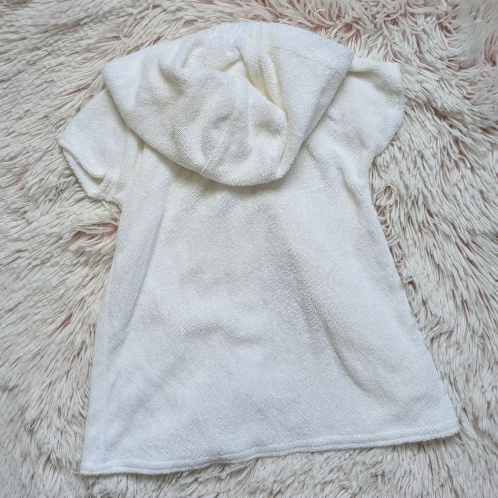 Florence Eiseman Hooded Terry Swim Cover-up White with Pink Petal Flowers 9-12m